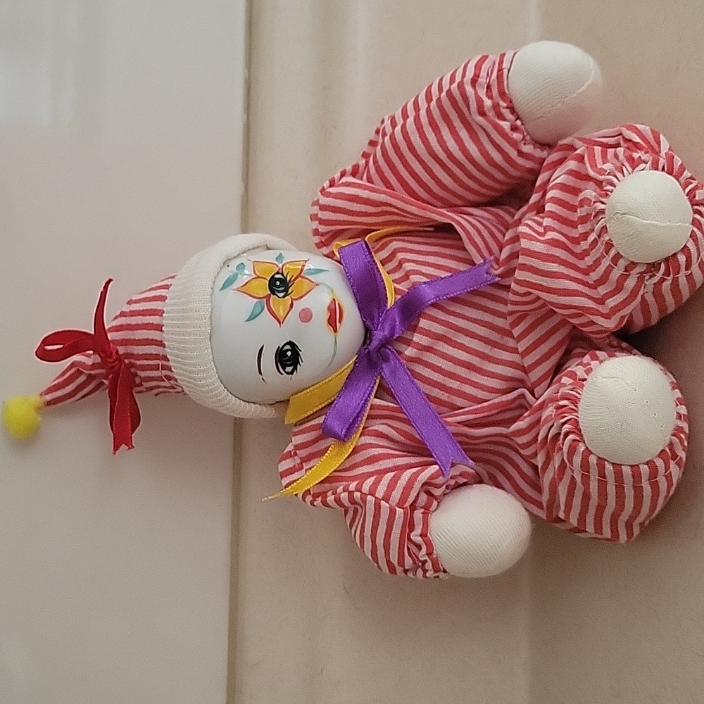 Red and White Striped Stuffed Collectible Item Clown Toy